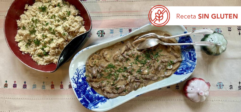 Tiras de carne con champiñones