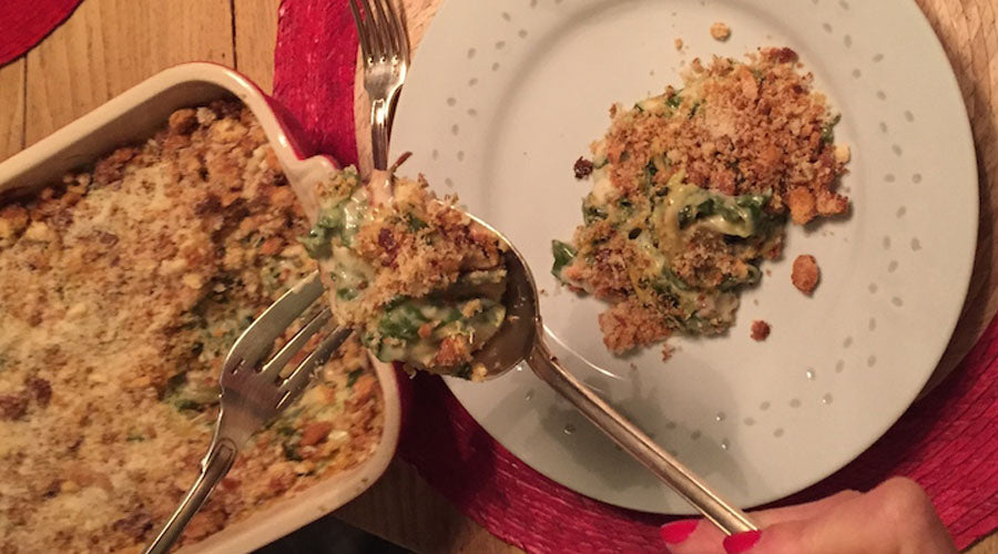 Gratinado de acelgas con migas doradas