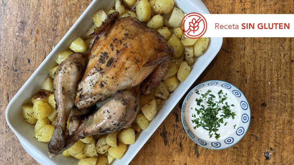 Pollo asado con salsa de yogur y ajo