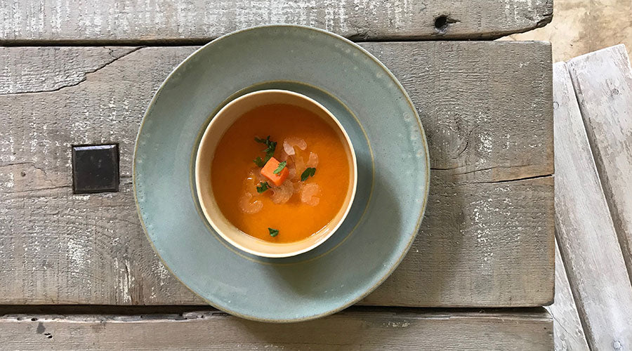 Crema de zanahoria y mango al jengibre