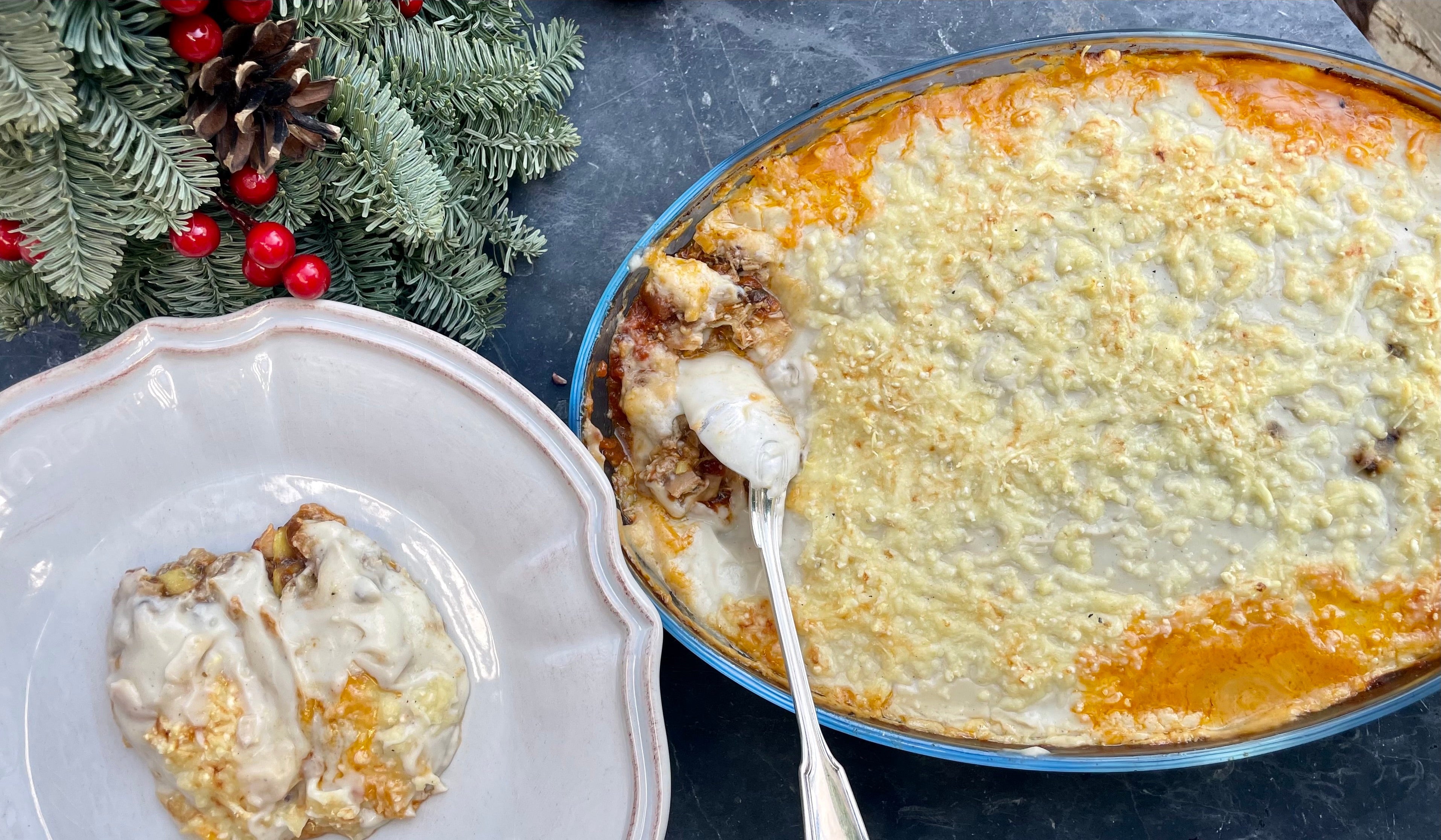 Lasaña de Calabacín y restos de Capón