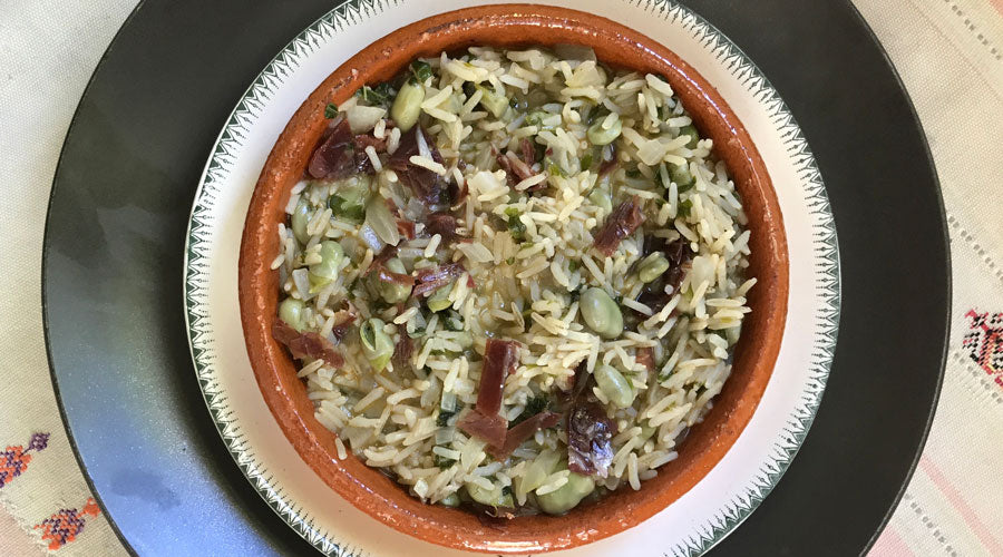 Arroz con habas y aromáticas