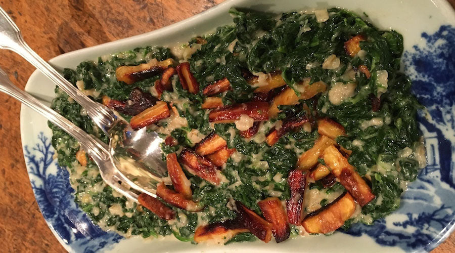 Espinacas a la crema de avena con chirivías