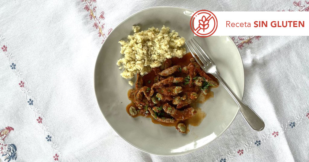 Tiras de Carne con Habas y Salsa de Tomate